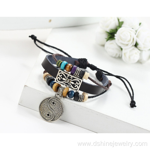 Beads Bangle Jewelry Wholesale Girl's Charm Leather Bracelet